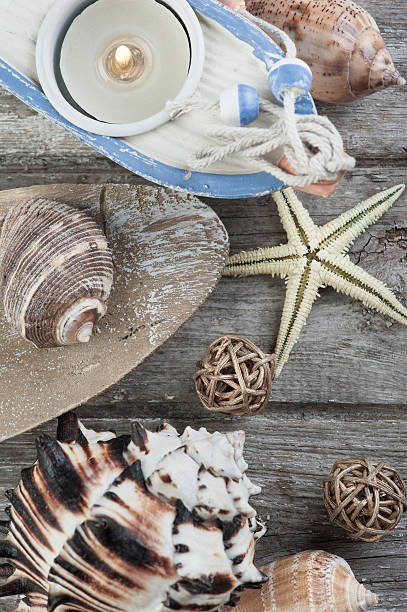 istock Marine items on old wooden background 598173888