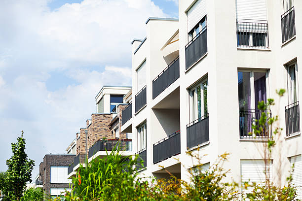 istock Balconies and facades of modern homes 598175250