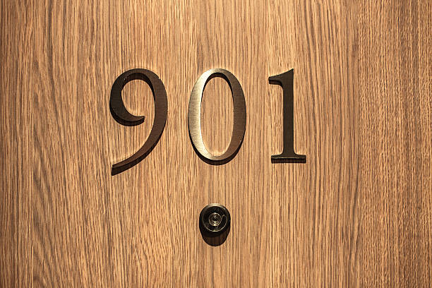 istock Hotel door number, close up image 598177508