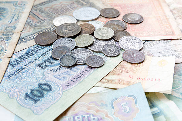 istock Old expired coins and banknotes. USSR coins and silver coins 598178502
