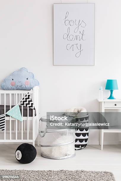 Postcard From A Newborns Friendly World Stock Photo - Download Image Now - Crib, Basket, Bright