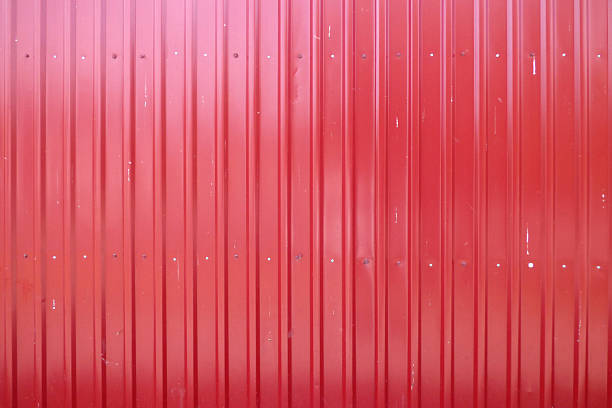 istock Red metal texture, corrugated steel background 598215952
