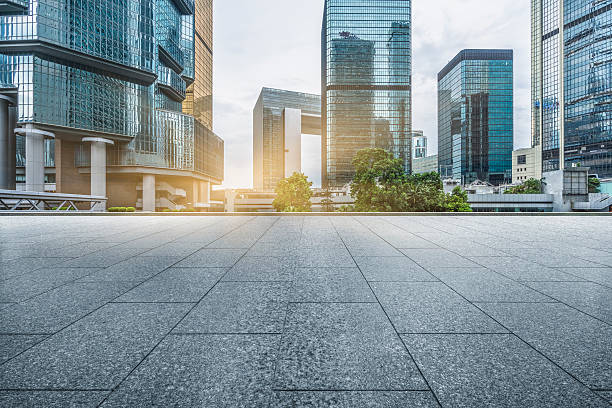 empty pavement front of central district of hong kong