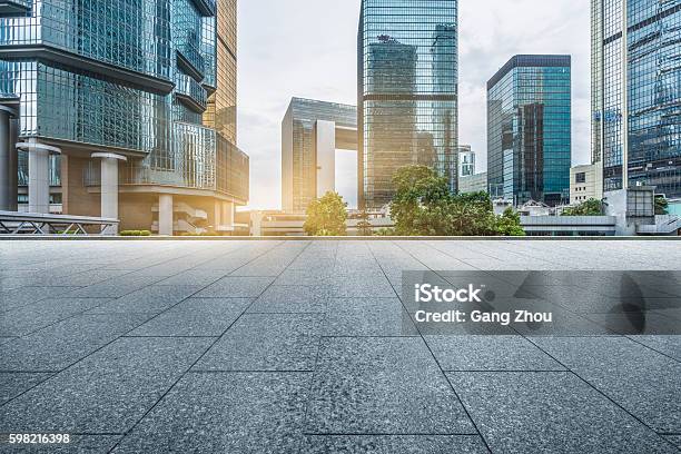 Empty Pavement Front Of Central District Of Hong Kong Stock Photo - Download Image Now