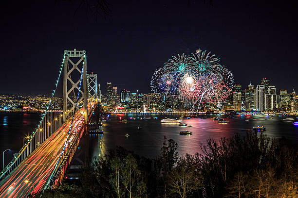 San Francisco new year fireworks stock photo