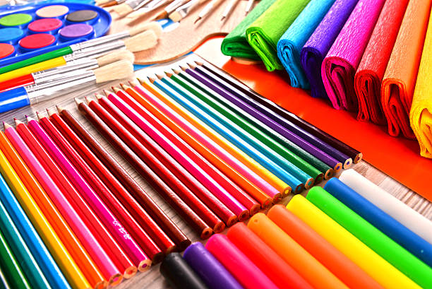 istock Composition with school accessories for painting and drawing 598220038