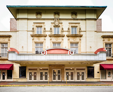 Colonial style southern USA movie theater concert hall facade