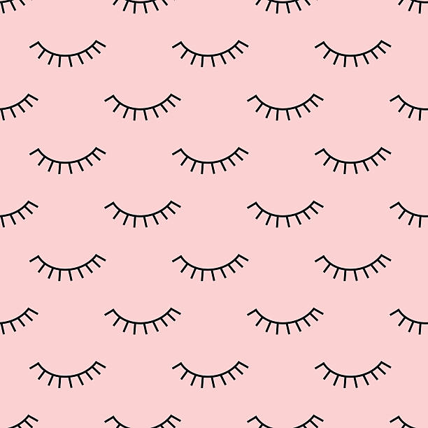 Abstract pattern with closed eyes on pink background. Abstract pattern with closed eyes on pink background. Cute eyelashes illustration. Fashion design for textile, wallpaper, fabric. eyelash stock illustrations