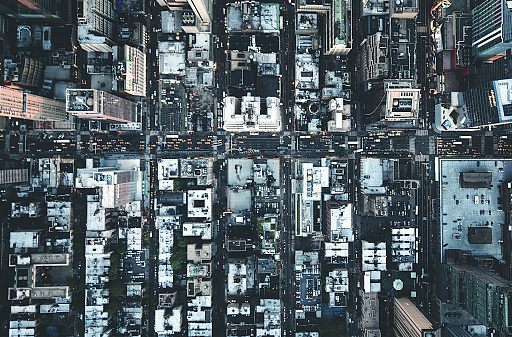 new york city aerial view of the downtown