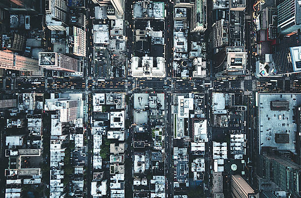 new york city aerial view of the downtown - mimari fotoğraflar stok fotoğraflar ve resimler