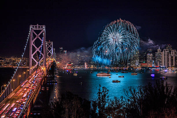 San Francisco new year fireworks stock photo
