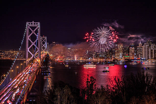 San Francisco new year fireworks stock photo