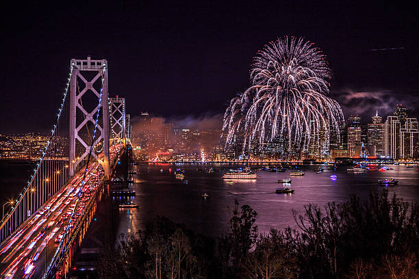 San Francisco new year fireworks stock photo