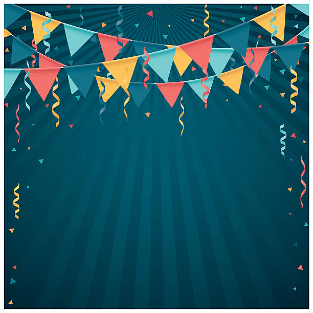 confetti and flag line A party background with flag line and confetti. File is in 4 layers (confetti, flag, confetti2 and background) for easy editing. happiness backgrounds stock illustrations