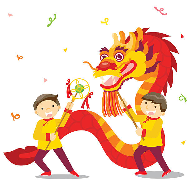 Chinese new year festival/Dragon dance vector art illustration