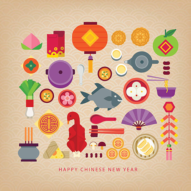 Chinese new year celebration/foods of Chinese new year vector art illustration