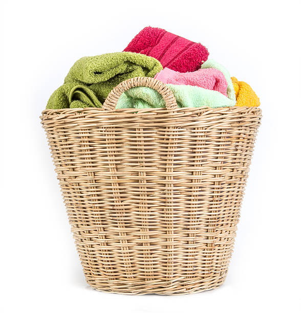 istock color mix  towel in wicker baskets on white background 598233656