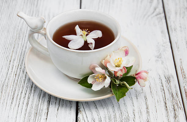 istock cup of tea with apple blossoms 598235980