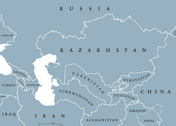 Caucasus and Central Asia countries political map Caucasus and Central Asia countries political map with national borders. English labeling. Illustration. caucasus stock illustrations
