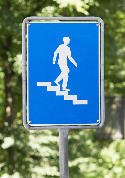 istock Blue roadsign in Switzerland, stairs 598237824