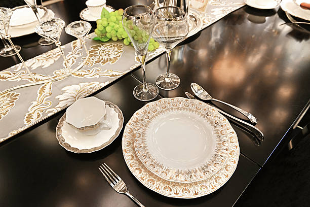 istock Different kinds of tablewares on the table. 598241458