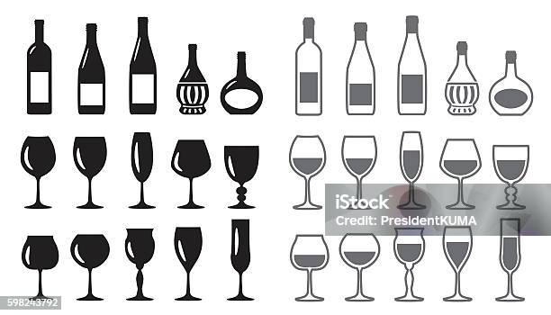 Wine Icon Set - Arte vetorial de stock e mais imagens de Ícone - Ícone, Vinho, Garrafa de Vinho