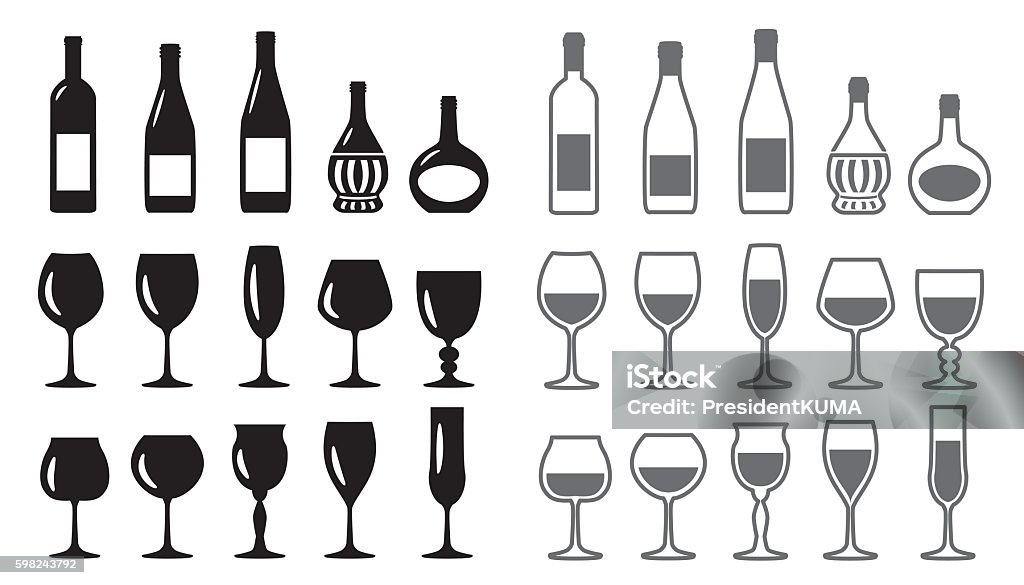 Wine Icon set Icon of a wine bottle and a wine glass Icon Symbol stock vector