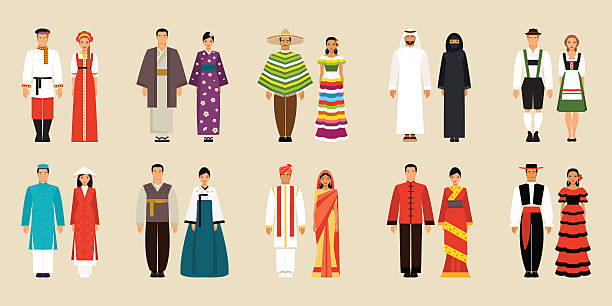 illustrations, cliparts, dessins animés et icônes de collection de costumes nationaux. illustration vectorielle - vêtement traditionnel