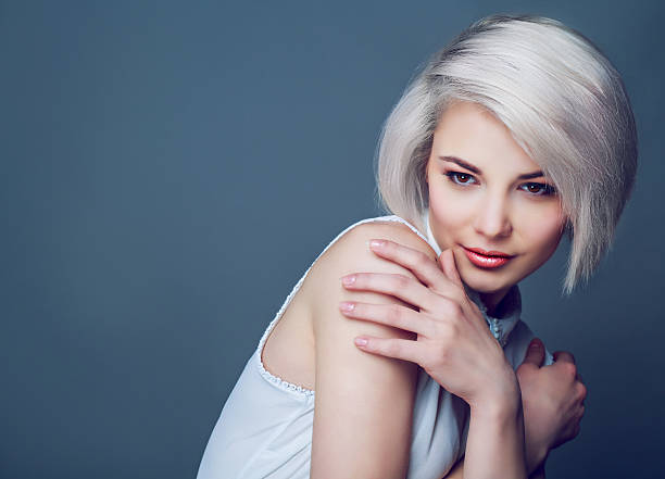 blond model with brown eyes stock photo