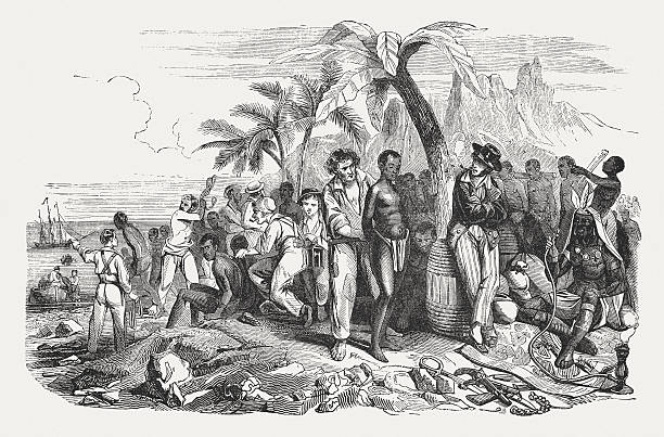 Slave market on the African coast, wood engraving, published 1855 A slave market on the African coast in the 19th century. Wood engraving, published in 1855. slavery stock illustrations