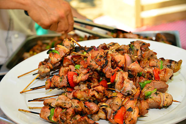 istock Skewered meat for serving on a garden party 598246460
