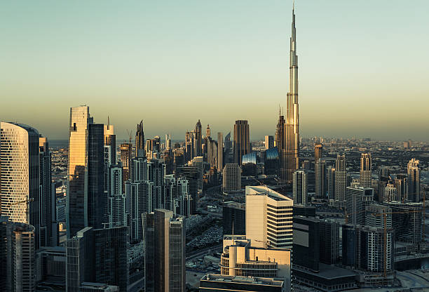 istock Modern architecure of Dubai, UAE, at sunset. 598247550