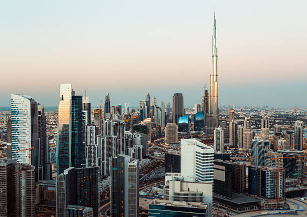 istock Modern architecure of Dubai, UAE, at sunset. 598247694