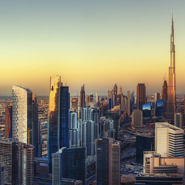istock Beautiful aerial cityscape with modern architecture at sunset. 598247928