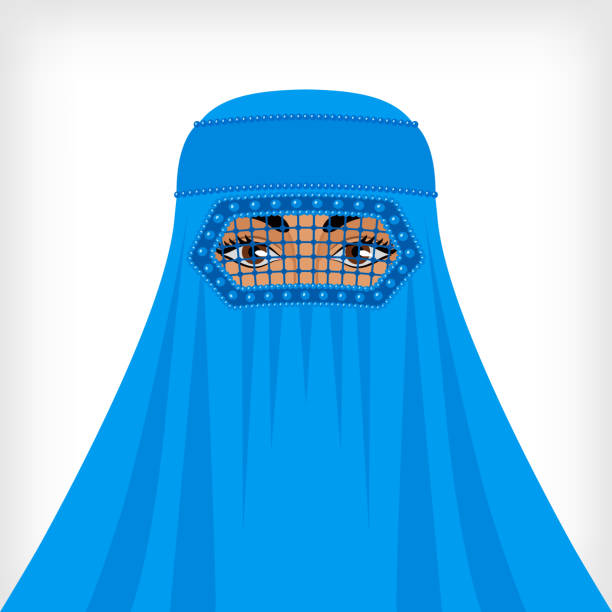 Muslim woman in blue burqa Muslim woman in blue burqa. vector illustration - eps 8 burka stock illustrations