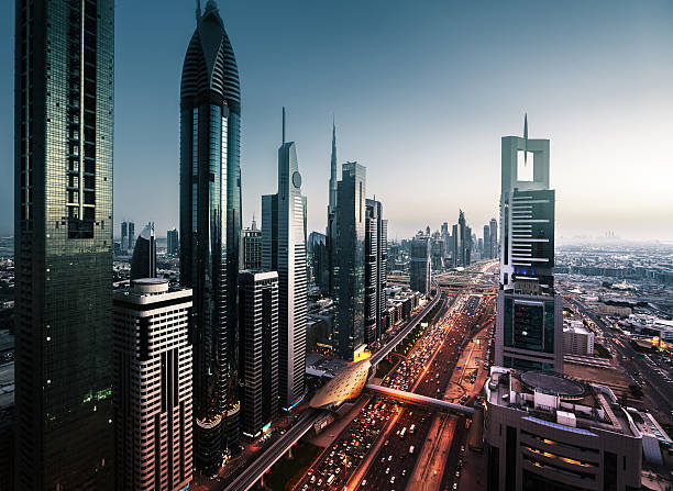 istock Dubai skyline in sunset time, United Arab Emirates 598252960