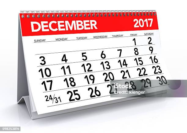 December 2017 Calendar Stock Photo - Download Image Now - 2017, Backgrounds, Calendar