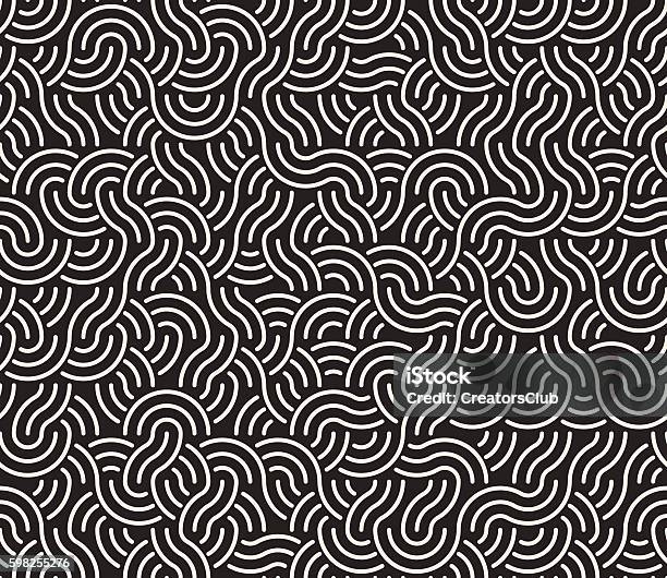 Vector Seamless Black And White Irregular Arc Lines Geometric Pattern ...