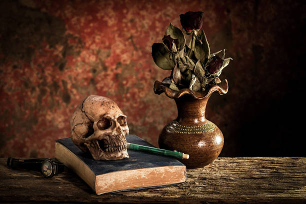 istock Still Life with a Skull and vase,earthenware 598259736