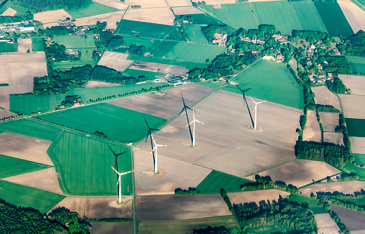 aerial of rural landscape with  with wind generator near Bremen
