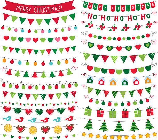 Christmas bunting decoration, isolated vector design elements set Christmas bunting decoration, isolated vector design elements set christmas clipart stock illustrations