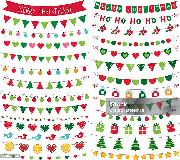 Christmas Bunting Decoration Isolated Vector Design Elements Set Stock Illustration - Download Image Now