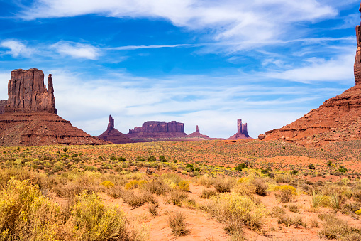 Panoramic view of  mountains at Monument Valley Tribal Park, Arizona.