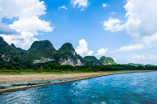 Lijiang River scenery and karst mountains landscape in Guilin,,China.