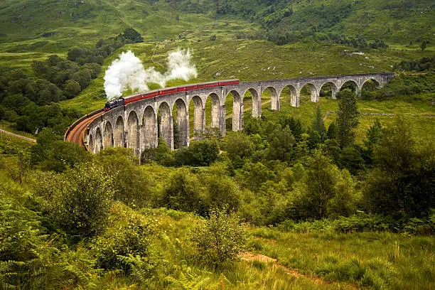 Steam train on Glenfinnan bridge, Highlands, Scotland