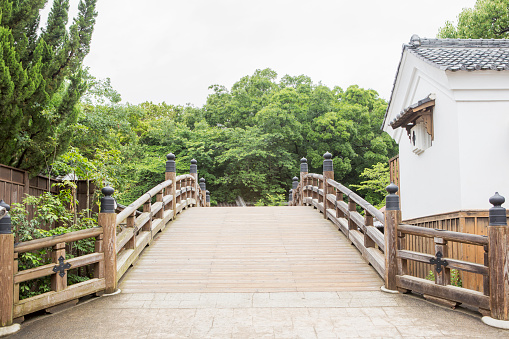 Traditional old wooden bridge in toei studios kyoto japan