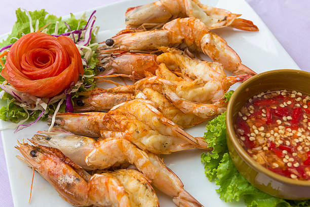 istock Grilled prawns with spicy sauce 598529042