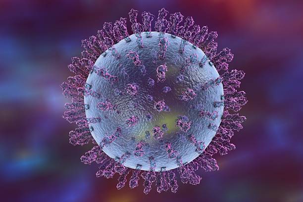 influenza viruses on colorful background - influenza a virus imagens e fotografias de stock