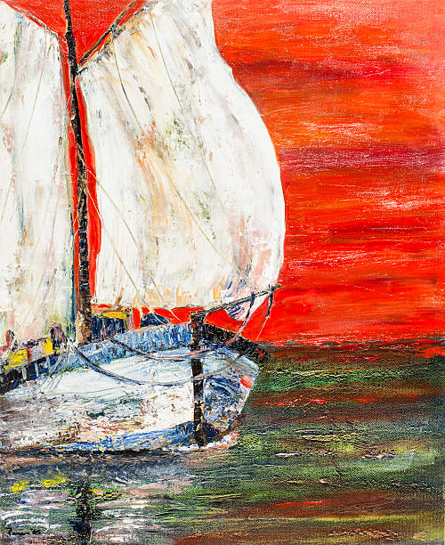 istock Acrylic oil painting of sailboat on ocean. 598531008