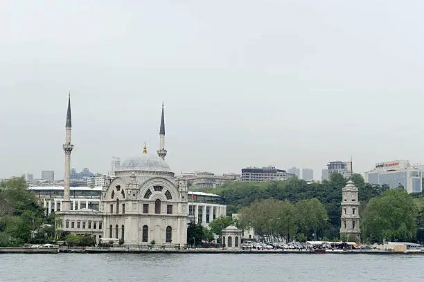 view of a mosque in Istanbul, Turkey as seen from the Sea of Marmara